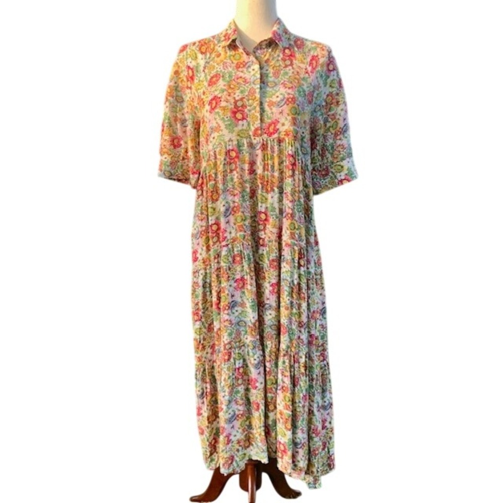 NWT Natural Life Floral Maxi Dress XS Romantic Boho Cottagecore Tiered Prairie